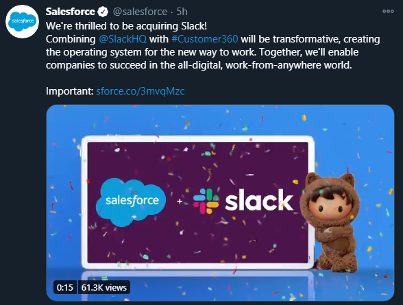 Salesforce's announcement on Twitter