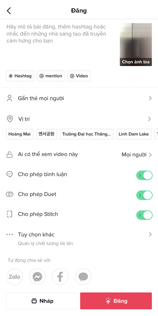 Giao diện đăng video trên TikTok