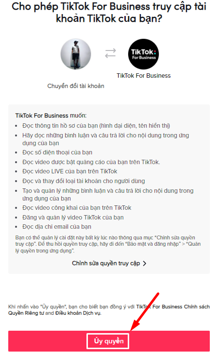Ủy quyền cho TikTok for Business