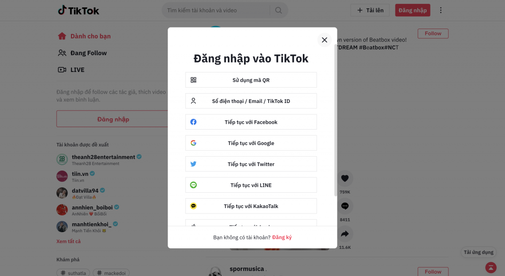 Chọn phương thức đăng nhập TIkTok trên máy tính