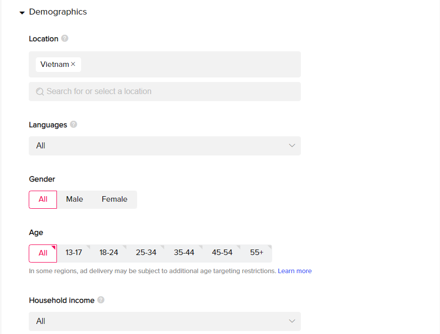 TikTok Ads demographics targeting 