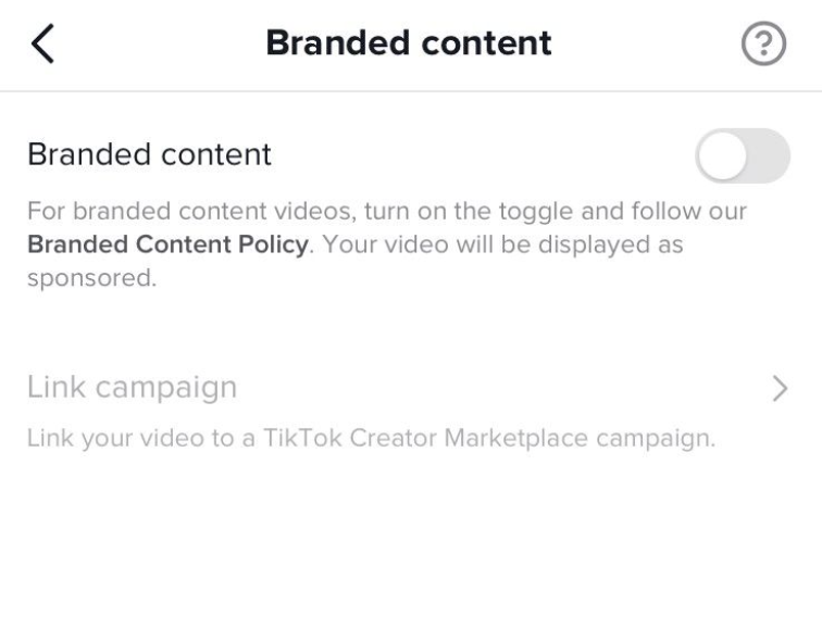 Branded content toggle