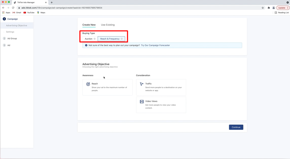 Reach and Frequency campaign setup