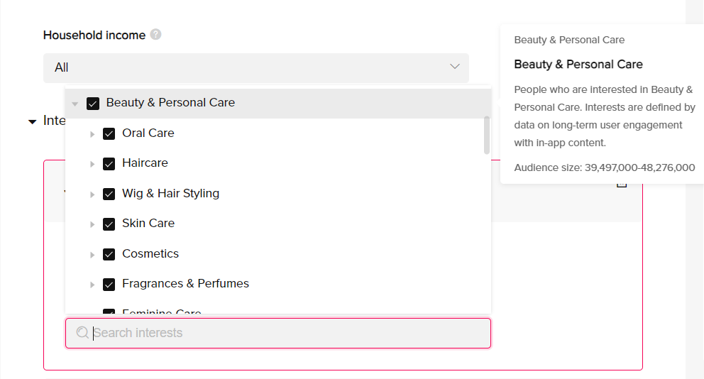 TikTok interest targeting list