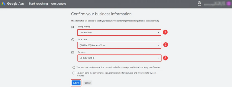 confirm business information set up