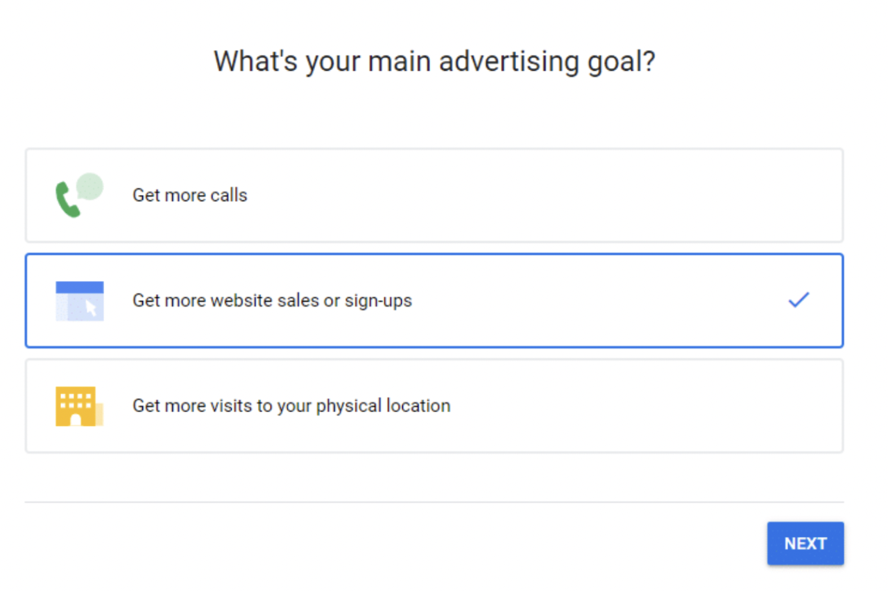 New Campaign google ads goal 