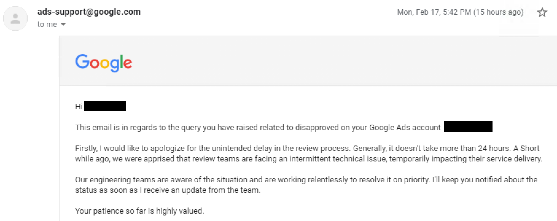 appeal to Google Ads team suspicious payments
