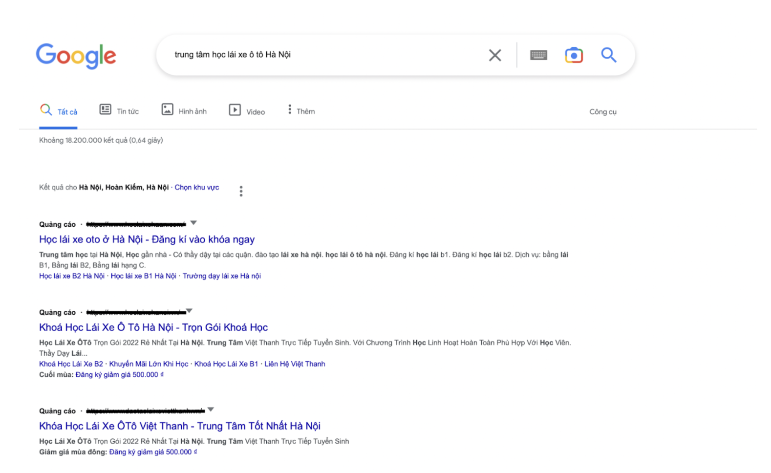 vi tri quang cao google ads tim kiem tren trang web tim kiem cua google