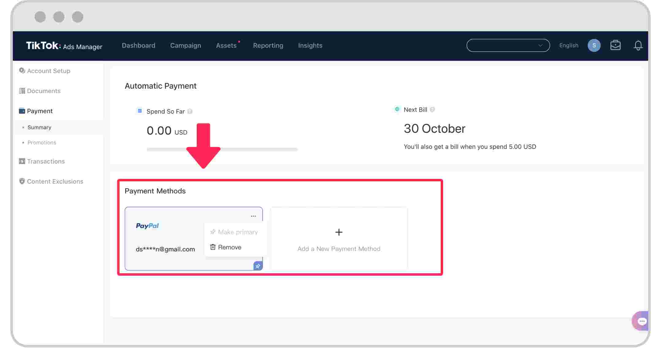 Can you change my payment method on TikTok Ads Manager?