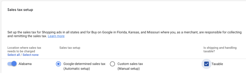 sale tax setup