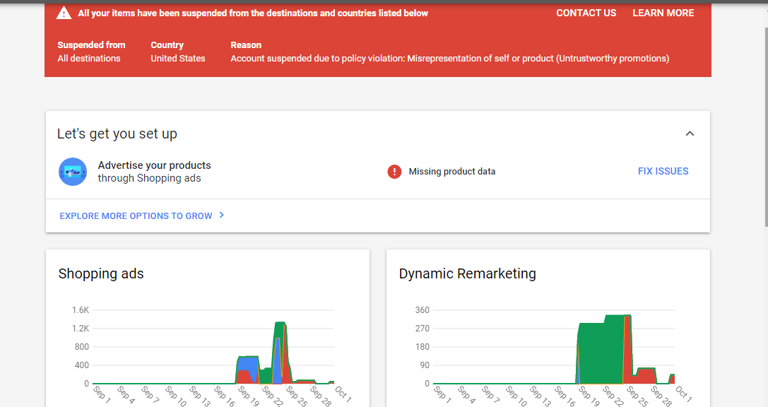 Google Shopping violations and suspensions