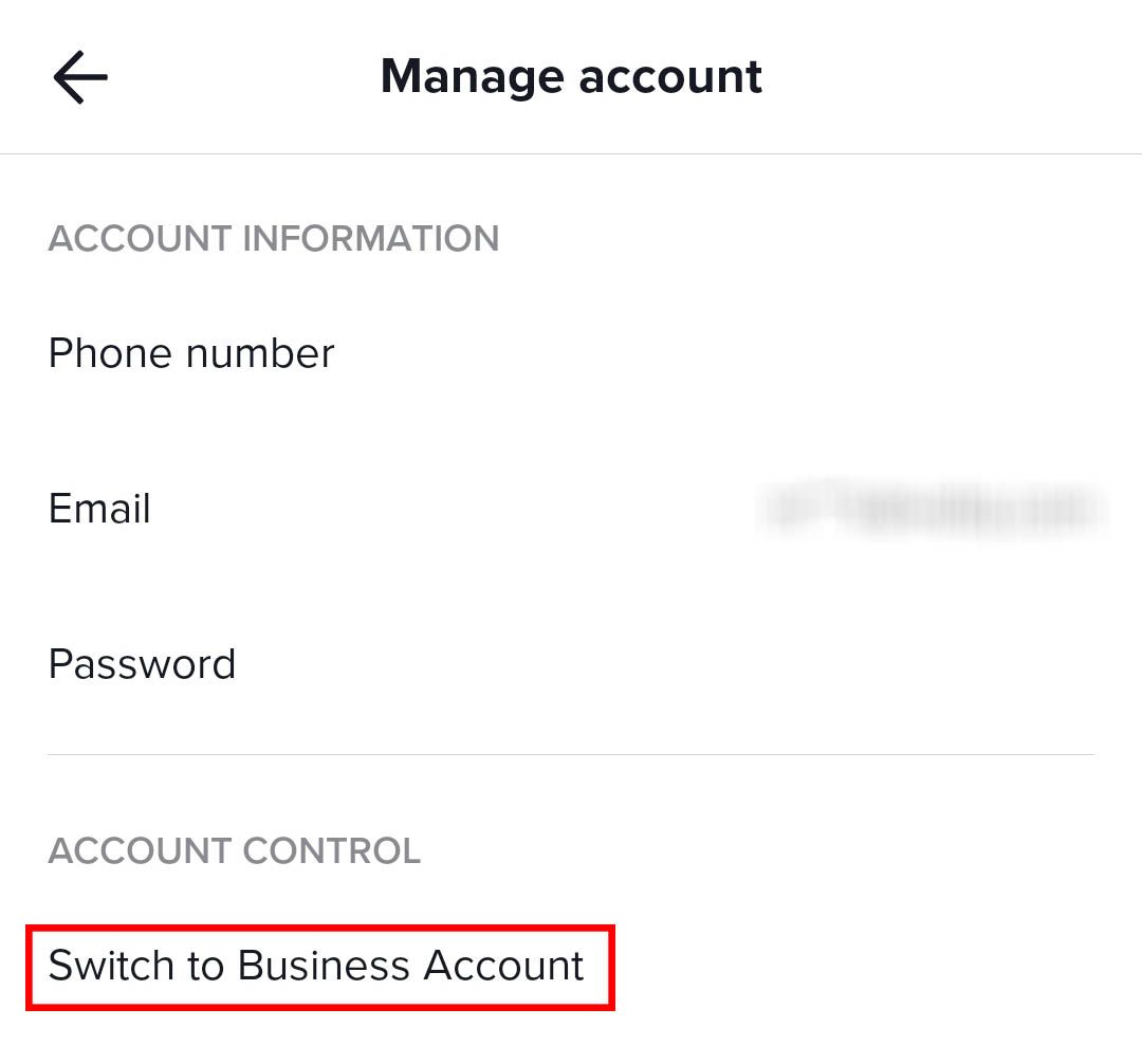 Switch to TikTok Business account