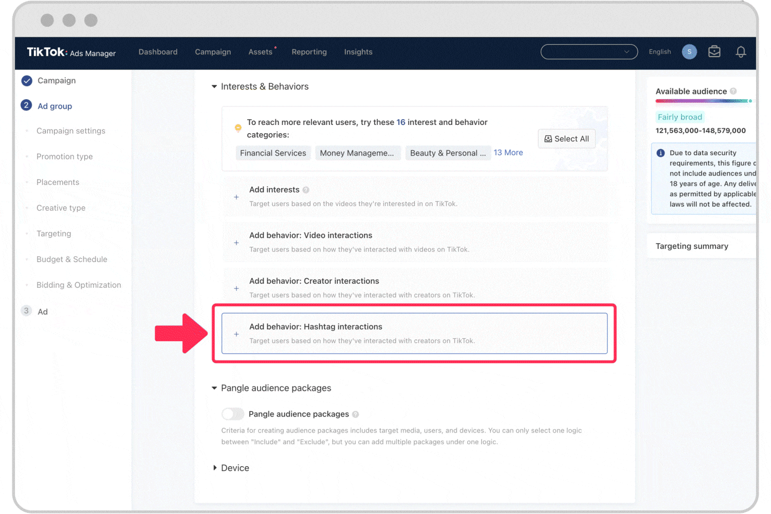 TikTok ads behavior targeting - Hashtag Targeting