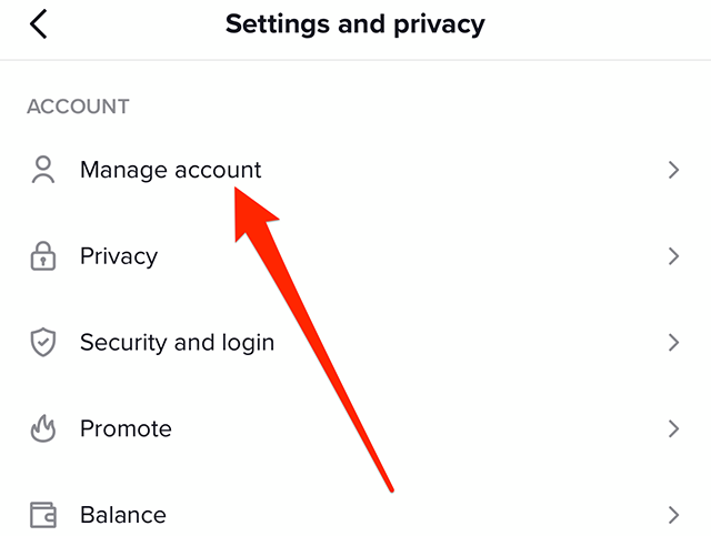 Check Manage account in TikTok settings for switching between business and personal account