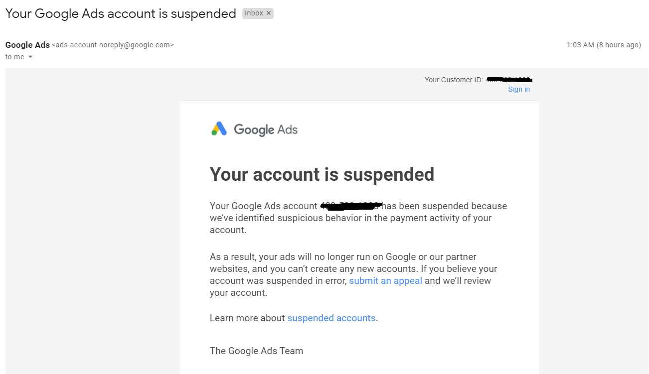 What happens when Google suspends your Ads account?