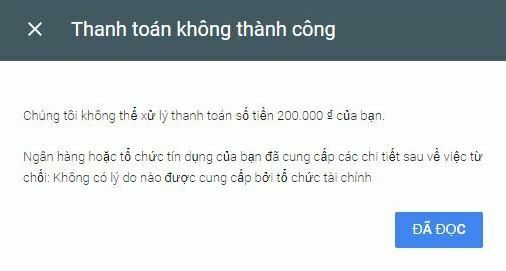 Chưa thanh toán thành công