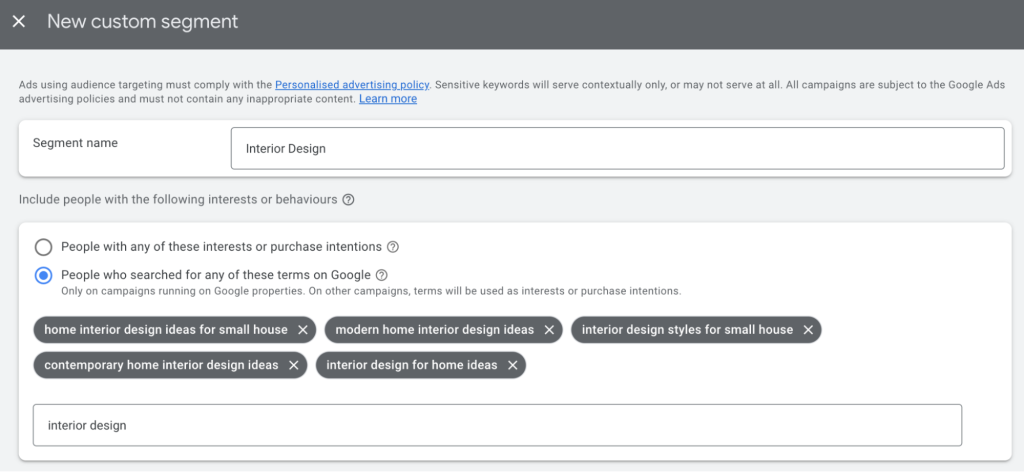 Build custom segments & keywords lists