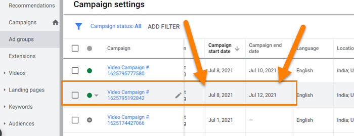 Campaign date ranges