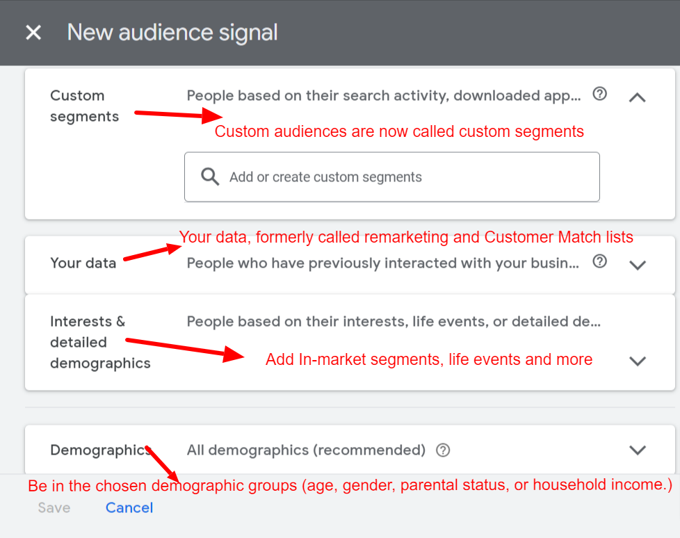 Optimize audience signals performance max