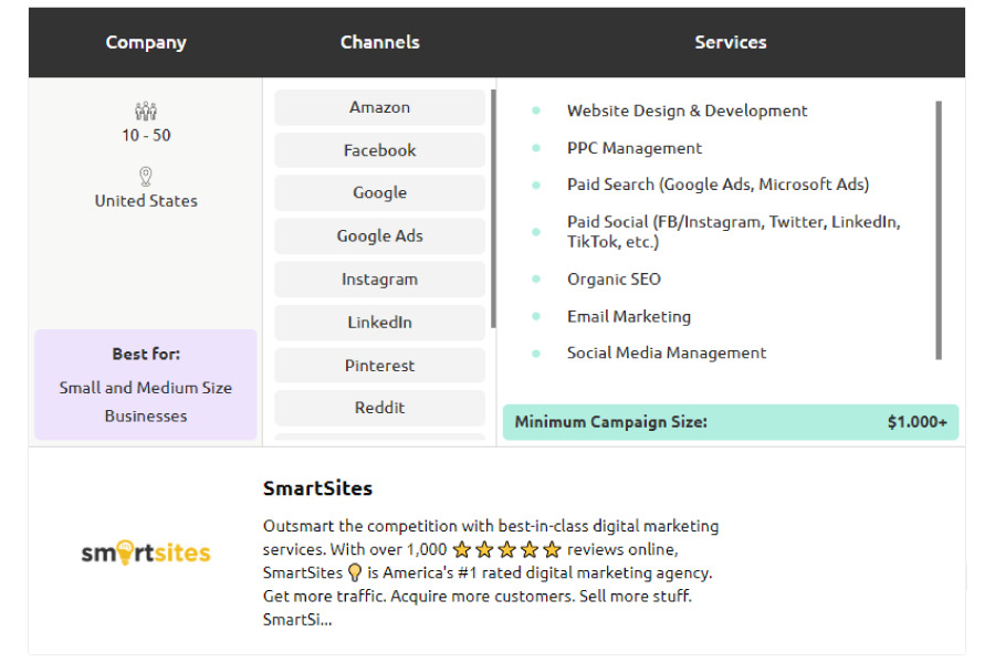 SmartSites services Google Ads agencies