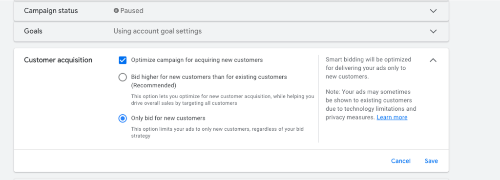 Use the customer acquisition feature