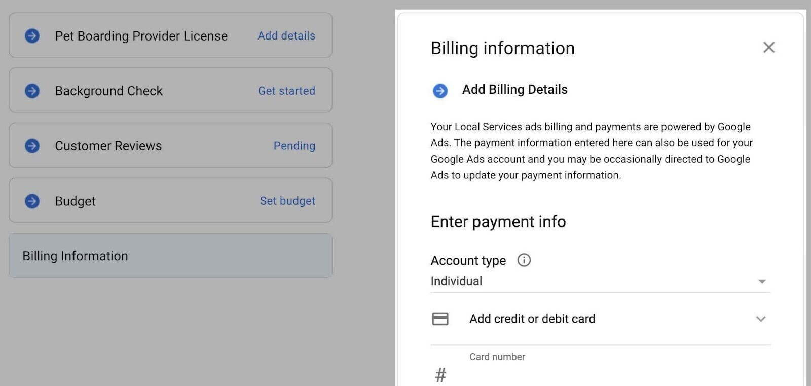 Billing information