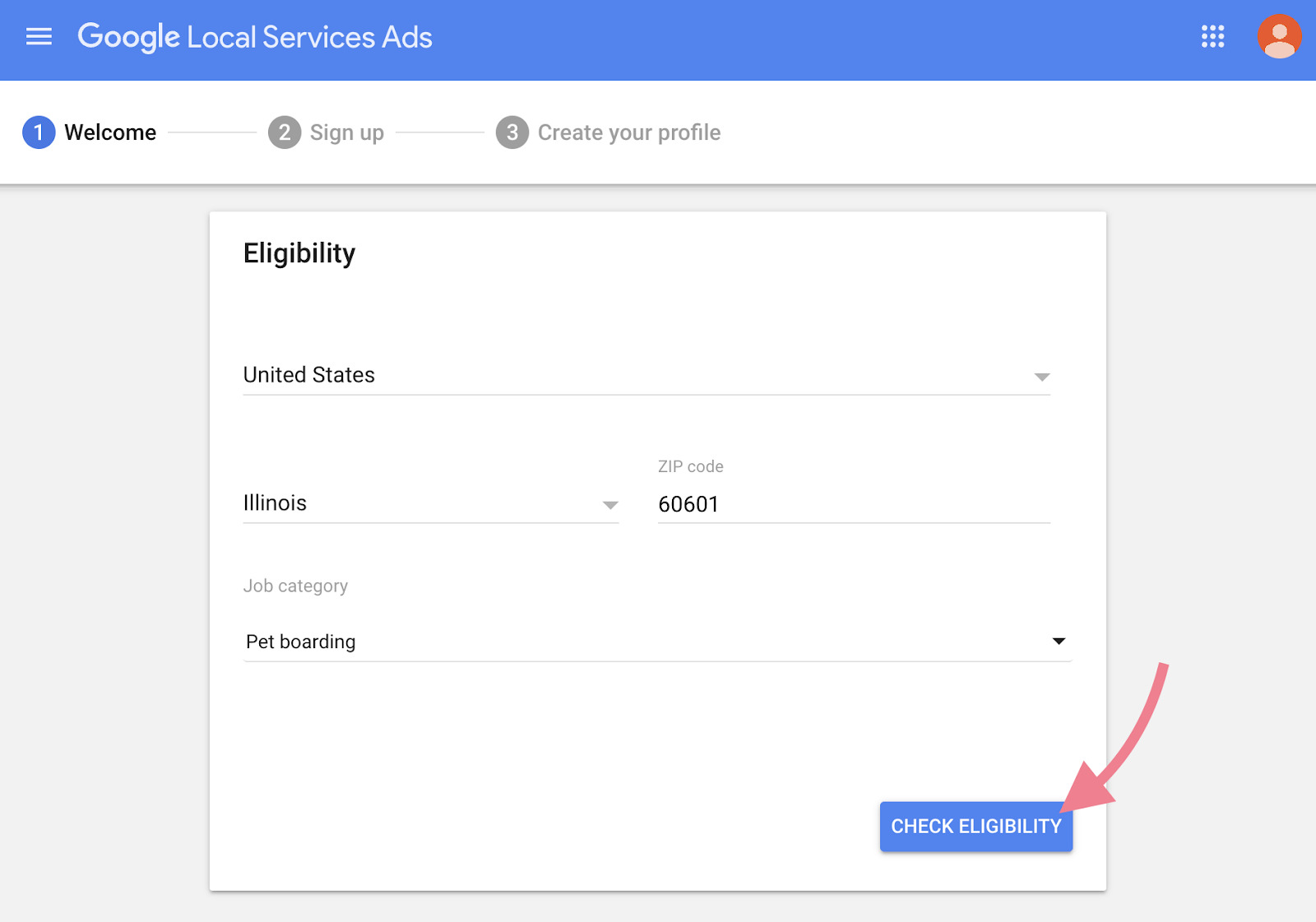 Step 1: Check business eligibility