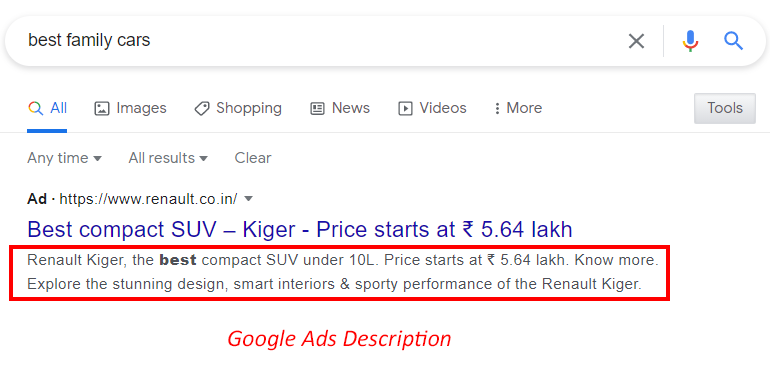google search ads description