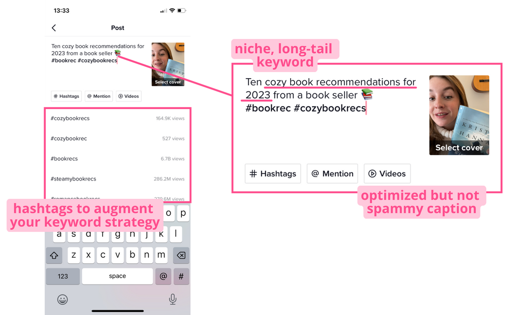 Keywords in caption, hashtags is one of TikTok SEO tricks