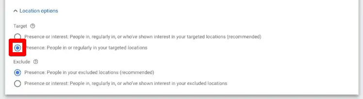 location options google display ads