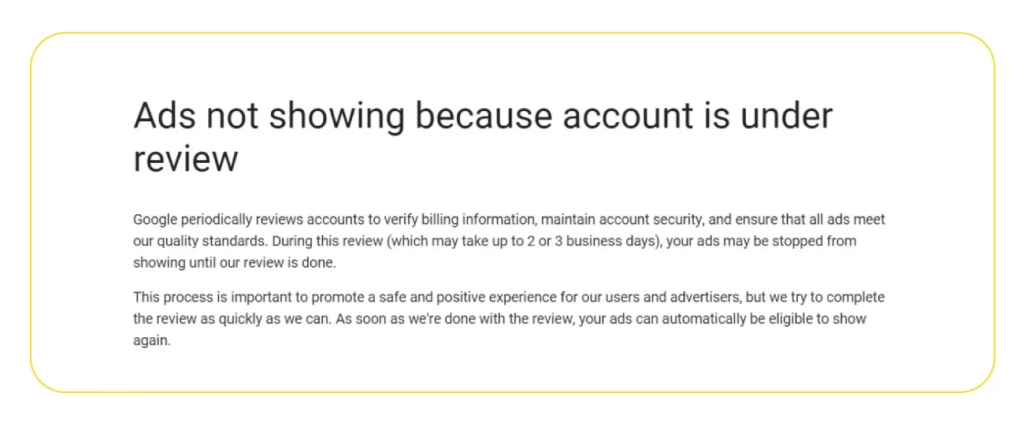 Ad account is under review