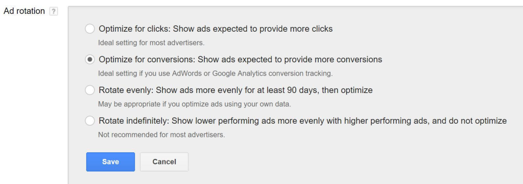 Optimize for Conversions ad rotation