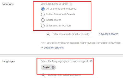 Choose location and language