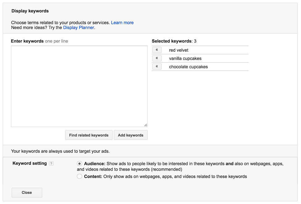 keywords in contextual targeting - google display ads targeting