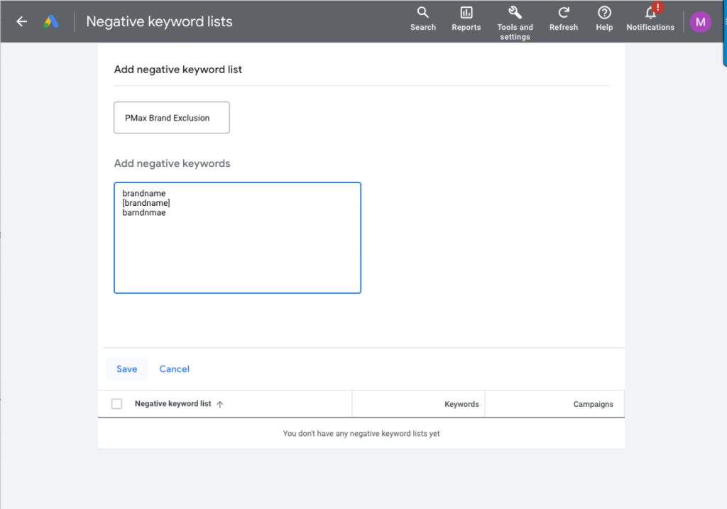 wait and monitor performance max negative keywords