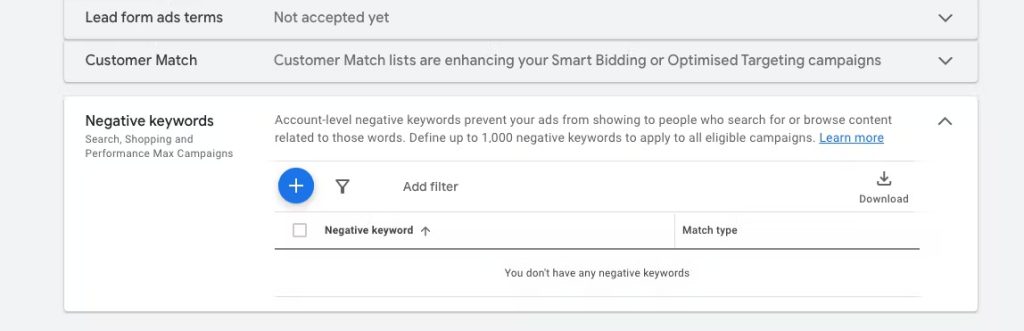What are Performance Max negative keywords?