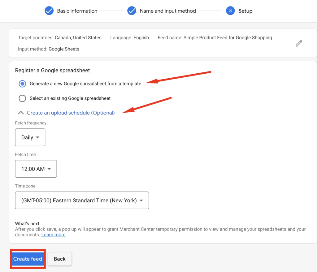 Register a Google spreadsheet