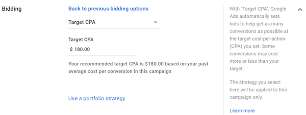 Target CPA bidding - google ads bidding strategies