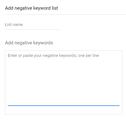 add negative keyword list