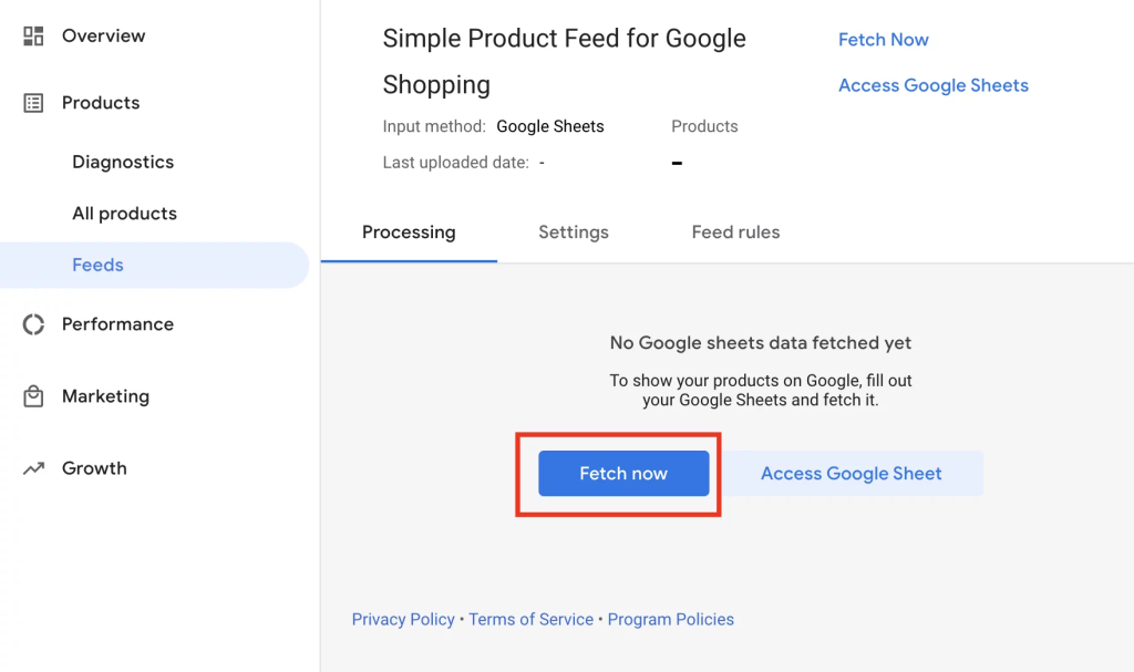 fetch now google shopping feed
