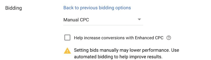 Google Ads bidding strategies - manual cpc