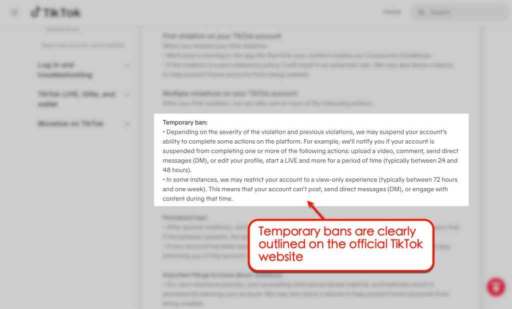 Temporary Ban, a type of TikTok bans