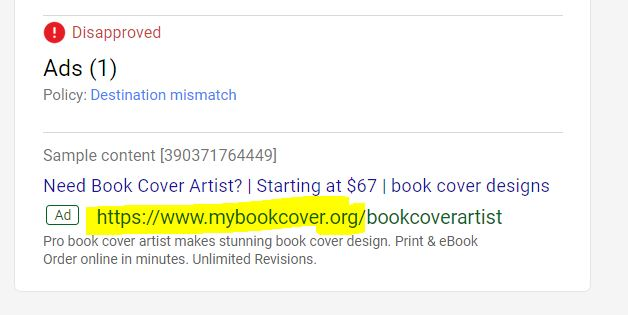 2. Destination mismatch google ads