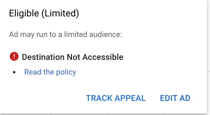 4. Destination not accessible google ads