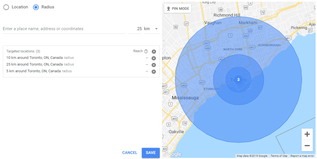 Radius targeting