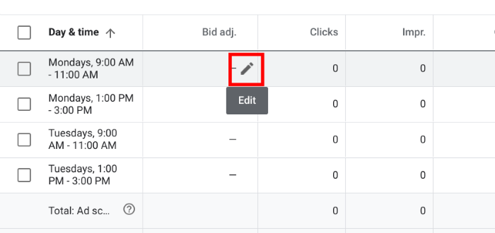 Google Ads scheduling bid adjustments