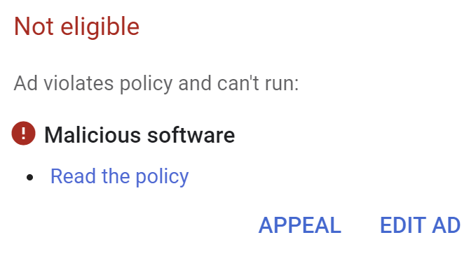 How to fix and appeal Google Ads disapproved for malicious software