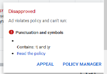 6. Punctuation and symbols Google Ads disapproved