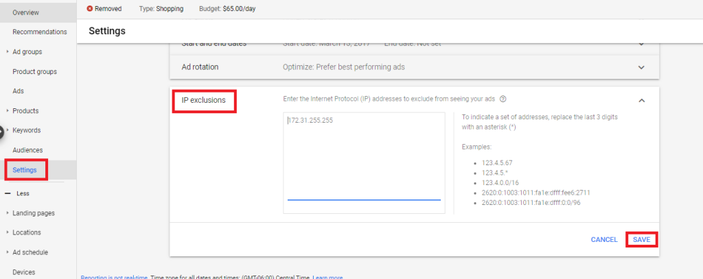 Implement IP exclusions in Google Ads google ads click fraud prevention