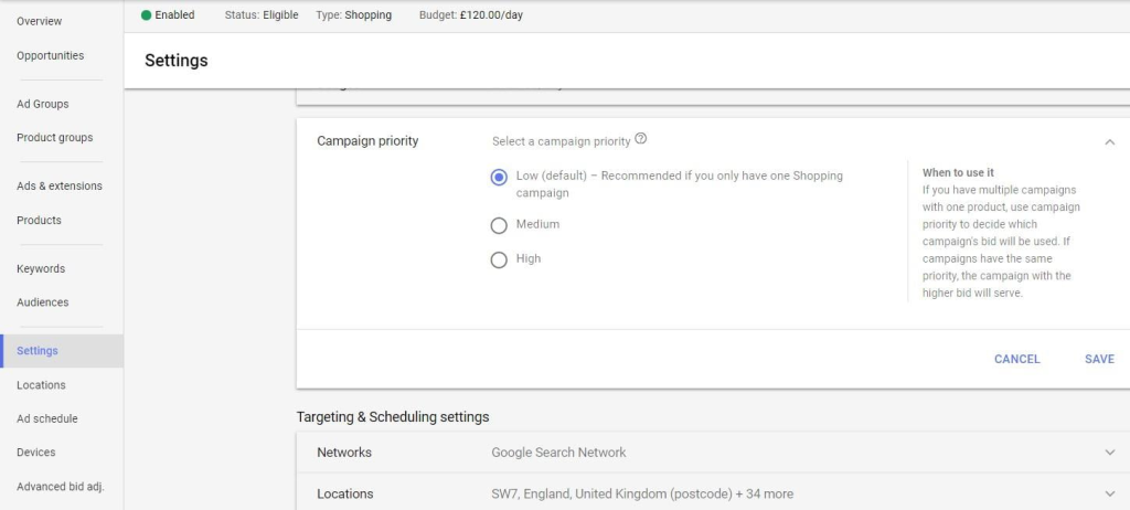 Two campaigns using campaign priorities google shopping campaign structure
